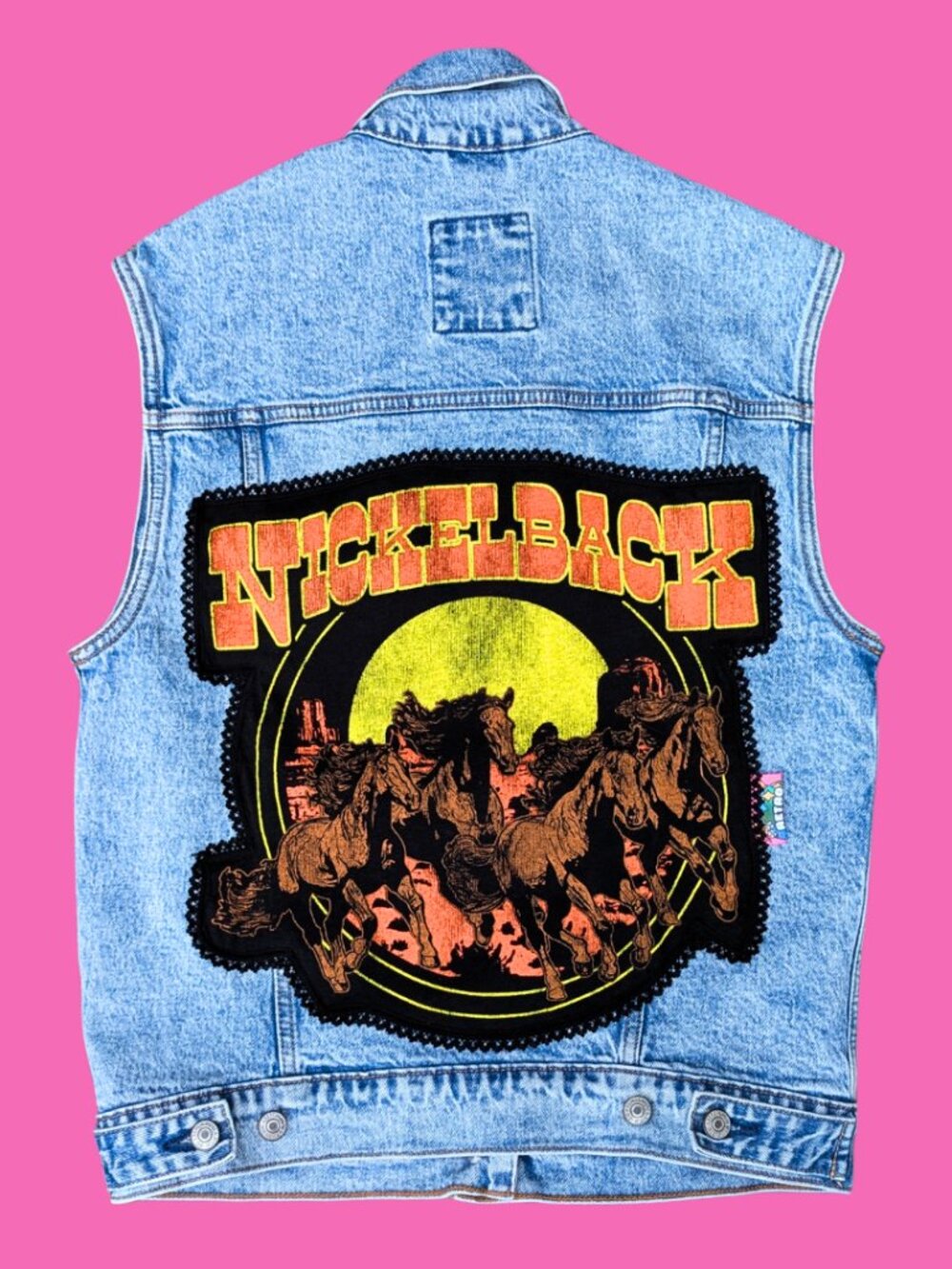 Nickelback Upcycled T-Shirt Sleeveless Denim Jacket Size XS (fits larger)